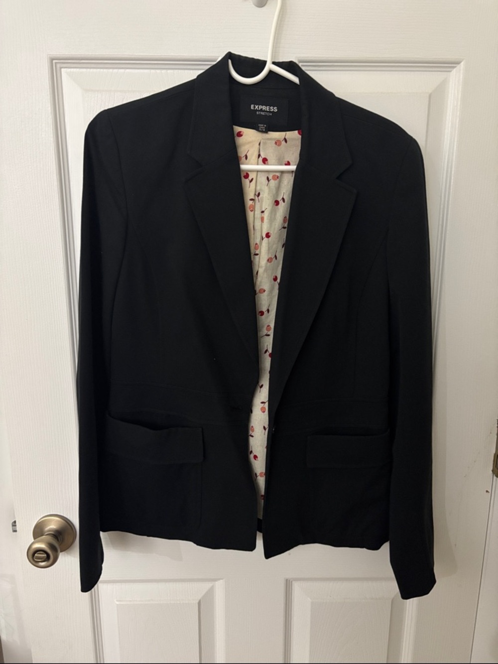 Express Black Women’s Blazer with Cherry-Print Lining